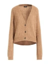 Roberto Collina Woman Cardigan Camel Size S Baby Alpaca Wool, Recycled Nylon In Nude