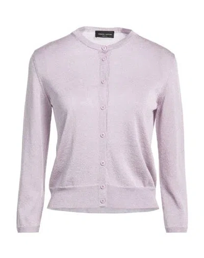 Roberto Collina Woman Cardigan Lilac Size M Viscose, Metallic Polyester In Purple