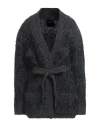Roberto Collina Woman Cardigan Charcoal Size L Baby Alpaca Wool, Wool, Nylon, Metallic Polyester In Grey