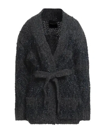 Roberto Collina Woman Cardigan Charcoal Size L Baby Alpaca Wool, Wool, Nylon, Metallic Polyester In Grey