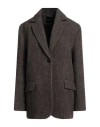Roberto Collina Woman Coat Chocolate Brown Size L Wool, Linen, Nylon