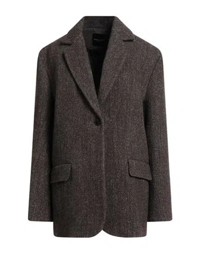 Roberto Collina Woman Coat Chocolate Brown Size L Wool, Linen, Nylon