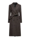 Roberto Collina Woman Coat Dark Brown Size L Wool, Linen, Nylon In Brown