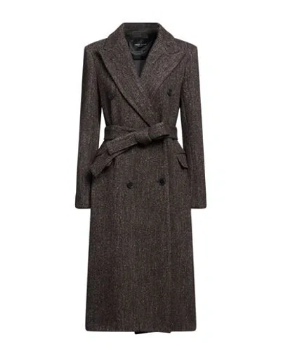 Roberto Collina Woman Coat Dark Brown Size L Wool, Linen, Nylon In Burgundy