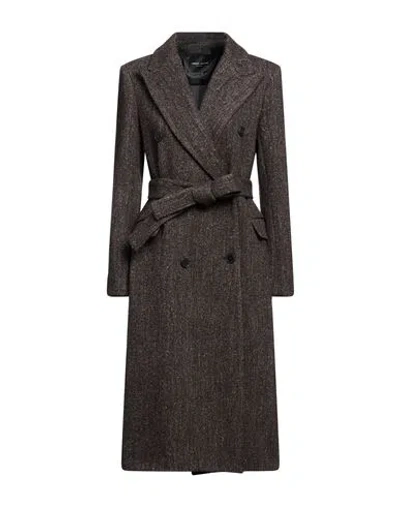 Roberto Collina Woman Coat Dark Brown Size L Wool, Linen, Nylon