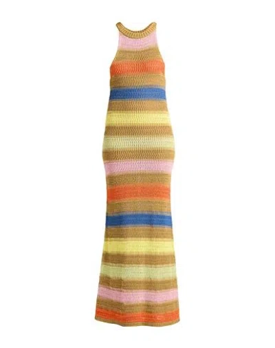 Roberto Collina Multicolor Striped Knitted Maxi Dress In Beige