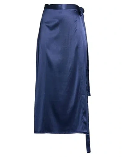 Roberto Collina Woman Maxi Skirt Navy Size S Silk, Elastane In Blue