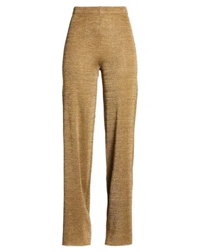 Roberto Collina Woman Pants Gold Size M Viscose, Metallic Polyester In Brown