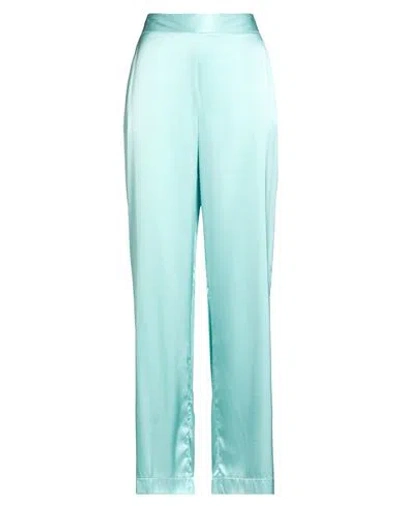 Roberto Collina Woman Pants Sky Blue Size L Silk, Elastane In Green