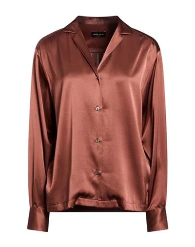 Roberto Collina Woman Shirt Chocolate Brown Size S Silk, Elastane