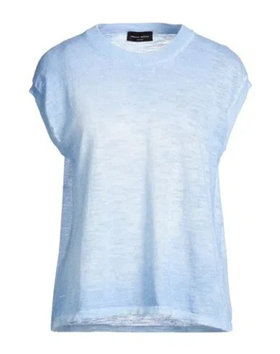 Roberto Collina Woman Sweater Azure Size M Linen, Polyester In Blue