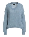 Roberto Collina Woman Sweater Slate Blue Size L Baby Alpaca Wool, Nylon, Wool