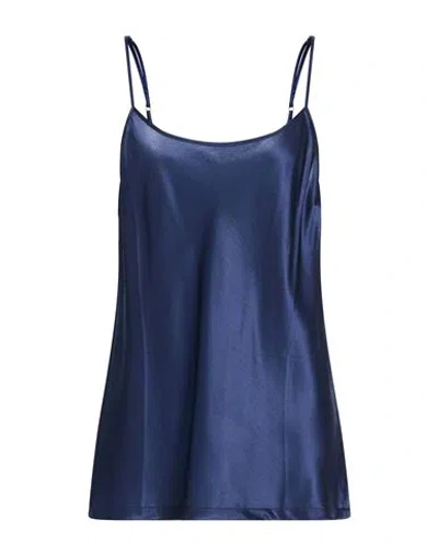 Roberto Collina Woman Top Navy Size Xs Silk, Elastane In Blue