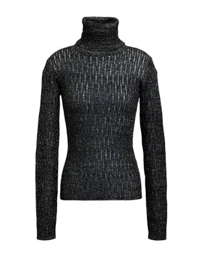 Roberto Collina Woman Turtleneck Black Size Xl Merino Wool, Viscose, Metallic Polyester