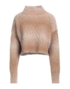 Roberto Collina Woman Turtleneck Camel Size L Baby Alpaca Wool, Nylon In Beige