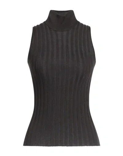 Roberto Collina Woman Turtleneck Dark Brown Size S Merino Wool, Metallic Polyester, Nylon