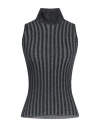 Roberto Collina Woman Turtleneck Navy Size S Merino Wool, Metallic Polyester, Nylon In Black