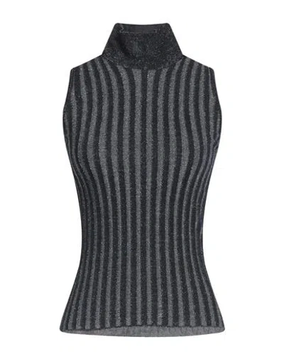Roberto Collina Woman Turtleneck Navy Size S Merino Wool, Metallic Polyester, Nylon In Black