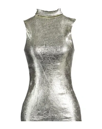 Roberto Collina Woman Turtleneck Platinum Size L Merino Wool, Polyester In Gray