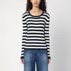 Roberto Collina Navy Blue/ecru Striped Sweater In Cotton