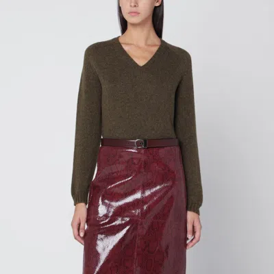 Roberto Collina Wool V-neck Sweater Long Sleeves In Green