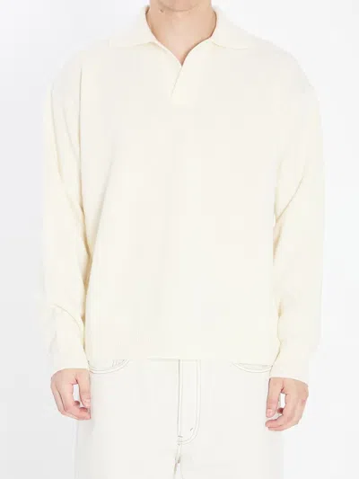Roberto Collina Merino Wool And Cashmere Blend Polo Sweater In Neutral