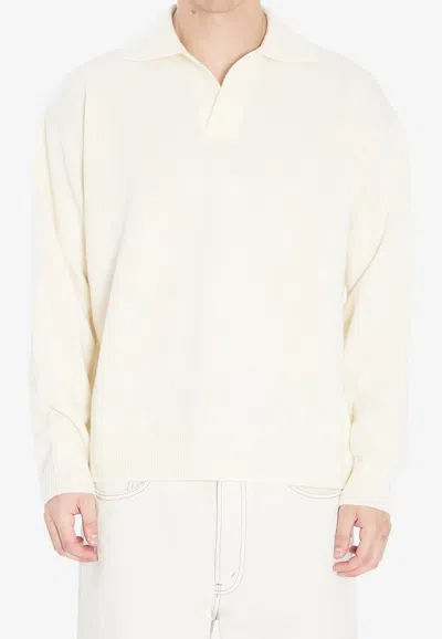 ROBERTO COLLINA WOOL-BLEND LONG-SLEEVED POLO T-SHIRT