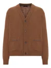 Roberto Collina Wool Cardigan With Contrast Stitching In Brown