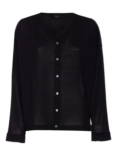 Roberto Collina V-neck Sheer Fabric Long Sleeves Cardigan In Black