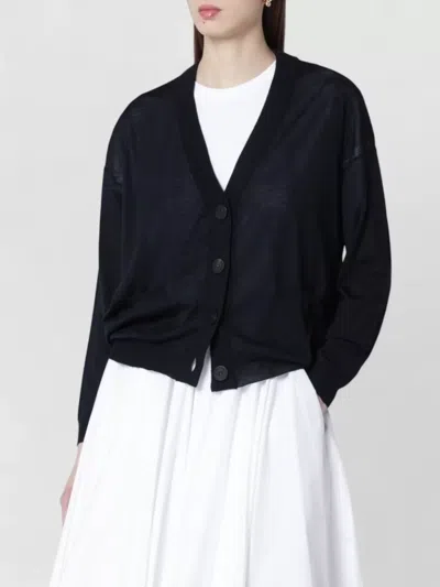 Roberto Collina Wool Cardigan V Neck Long Sleeves In Black