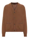 Roberto Collina Wool Cardigan With Contrast Stitching In Brown