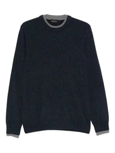 Roberto Collina Wool Crewneck Sweater With Contrasting Trim Clothing In Blue