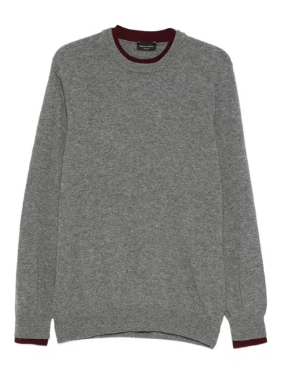 Roberto Collina Wool Crewneck Sweater With Contrasting Trim Clothing In Gray