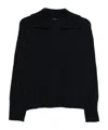 Roberto Collina V-neck Wool Polo Sweater With Ribbed Cuffs In Black