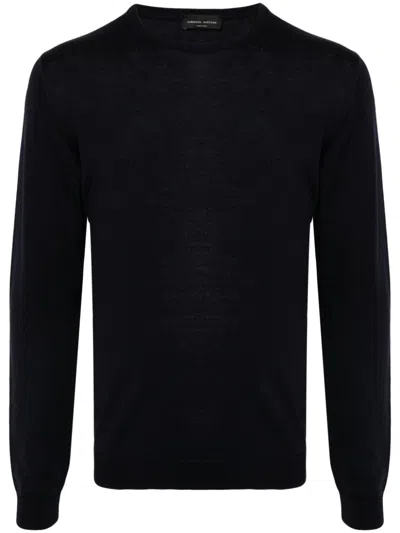 Roberto Collina Fine Knit Merino Wool Crewneck Sweater In Black