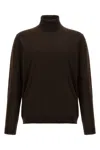 Roberto Collina Ribbed Turtleneck Sweater Long Sleeves In Brown