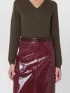 Roberto Collina Military Green Wool V-neck Sweater In Brown