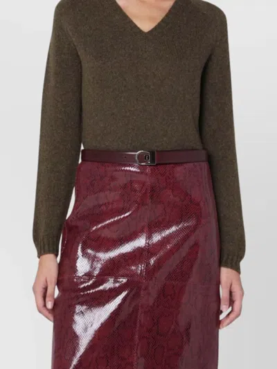 Roberto Collina Military Green Wool V-neck Sweater In Brown