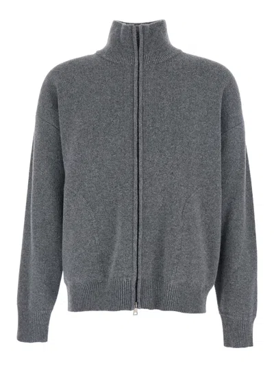 Roberto Collina Wool Zip-front Sweatshirt In Gray