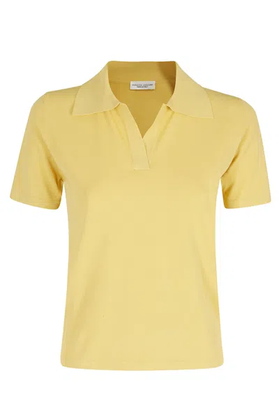 Roberto Collina Yellow Polo V-neck Ribbed-trim Viscose Polo Shirt