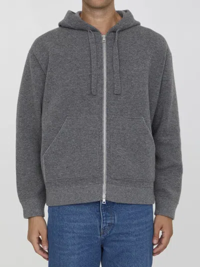 Roberto Collina Zip-up Hooded Sweater In Grey