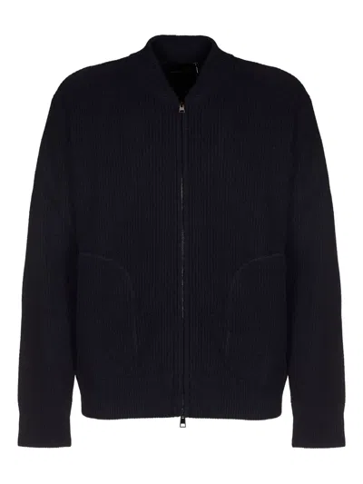 Roberto Collina Zipped Ribbed Cardigan In Black
