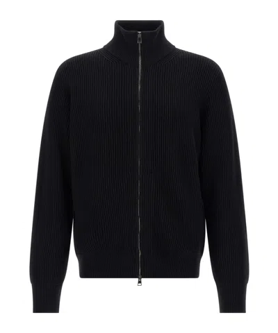 Roberto Collina Zippered Ribbed Sweater In Black