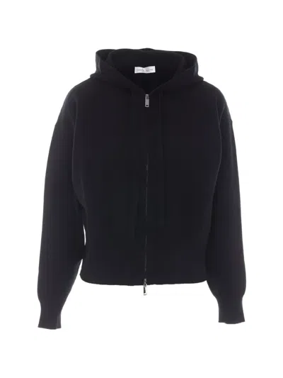 Roberto Collina Zip-up Knitted Hoodie In Black