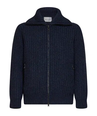 Roberto Collina Zip-up Shawl Collar Knit Jacket In Blue