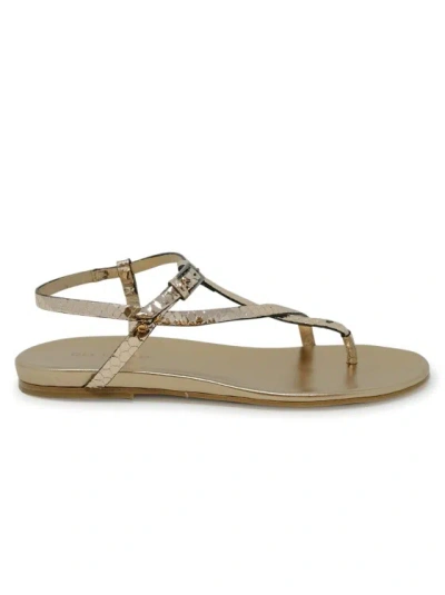 Roberto Del Carlo Bronze Leather Flat Sandals In Gold
