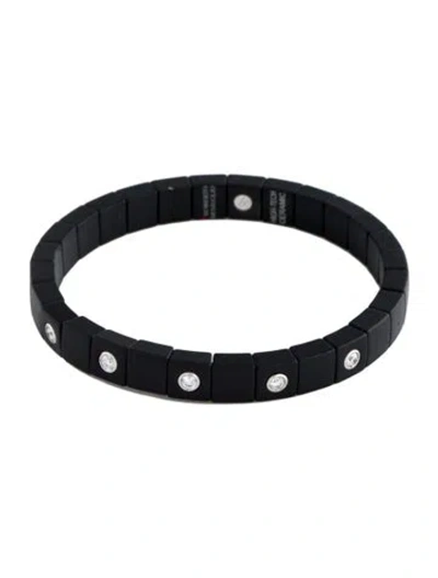 Pre-owned Roberto Demeglio 18k Ceramic & Diamond Scacco Stretch Bracelet, 6.75" In Black