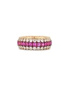 ROBERTO DEMEGLIO 18K ROSE GOLD RUBY & DIAMOND TRIPLE ROW STRETCH RING