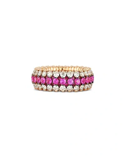 Roberto Demeglio 18k Rose Gold Ruby & Diamond Triple Row Stretch Ring In Pink/white