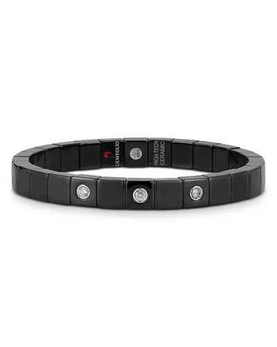 Roberto Demeglio 18k White Gold & Black Ceramic Scacco Diamond Stretch Bracelet In White/black